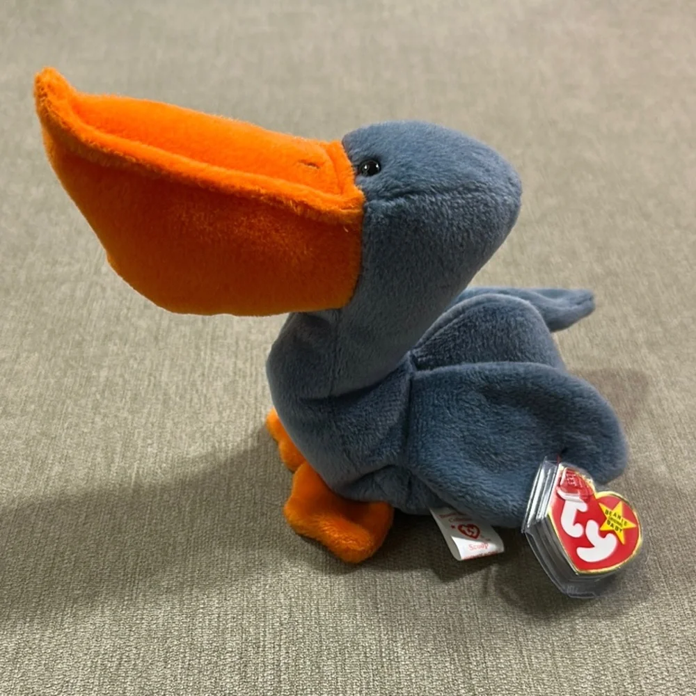 Ty Beanie Baby 1996Scoop Pelican with Orange Beak and Gray Body - Picture 1 of 8